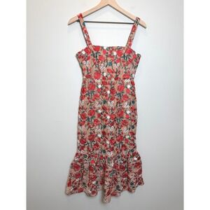 Lovers + Friends XS Under The Stars Midi Nude Red Floral Dress Crochet Romantic